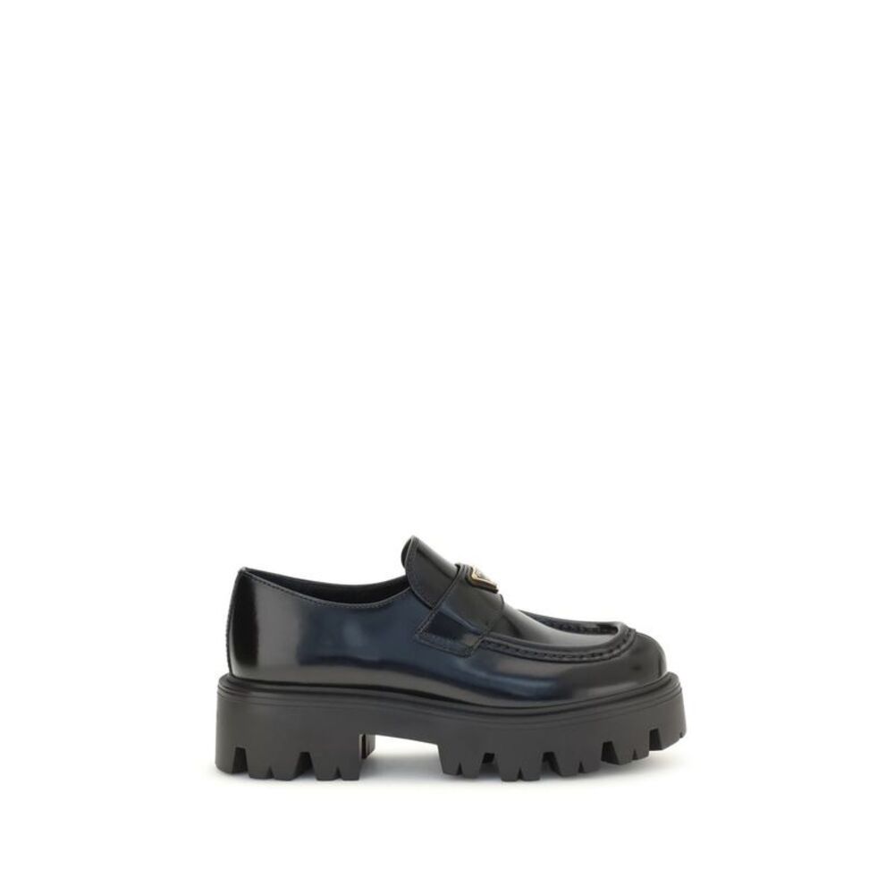 Prada Black Calf Leather Bos Taurus Slip-On Women's Loafers